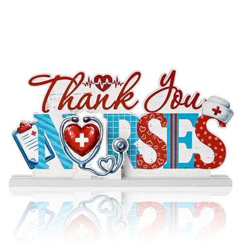 Smile Nurse Month Wooden Tabletop Decor Thank You Nurses Plaque with Stands Indoor Home Office Decor Nurse Appreciation Gift - style: Letter Nurse