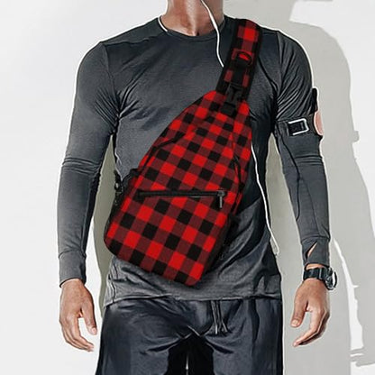Red Buffalo Plaid Sling Bag Sling Backpack,Shoulder Chest Crossbody Bag Purse Lightweight Multipurpose Small Daypack Outdoor Hiking Camping Travel Women Men - color: Style (294)