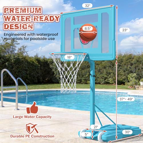 32“x23” Pool Basketball Hoop, 3.1FT-4.1FT Height Adjustable Poolside Basketball Hoop,Include Air Pump,Basketball, Made for Teens, Adults, Blue - color: Blue, size: 3.1-4.1FT