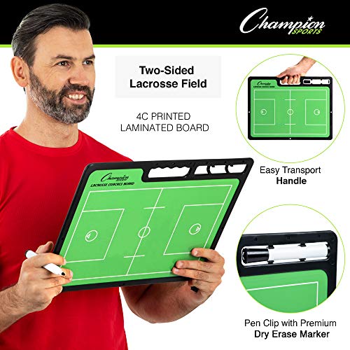 Champion Sports Large & XL Dry Erase Board For Coaching - Whiteboards for Strategizing, Techniques, Plays - 2-Sided Boards with Front Side Full Field - Backside Half Field and Lineup - color: Lacrosse, style: XL Coaches Board