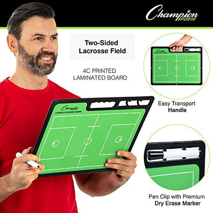 Champion Sports Large & XL Dry Erase Board For Coaching - Whiteboards for Strategizing, Techniques, Plays - 2-Sided Boards with Front Side Full Field - Backside Half Field and Lineup - color: Lacrosse, style: XL Coaches Board
