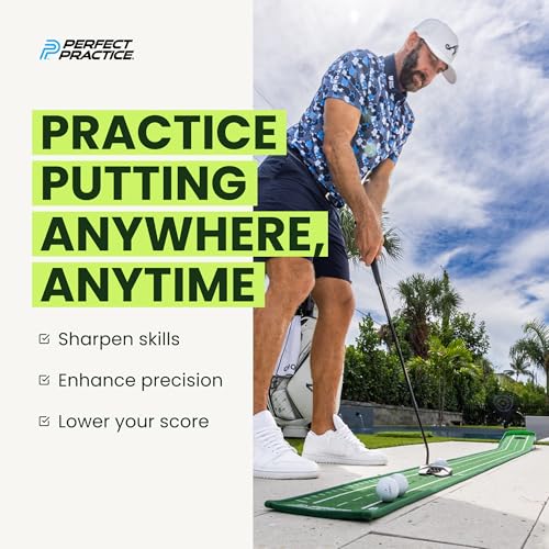 Perfect Practice Putting Mat – Indoor Putting Green for Home & Office – Golf Training Aid for Putting Practice – Premium Golf Putting Mat with Realistic Turf – Golf Gifts for Men - style: Portable (8’)