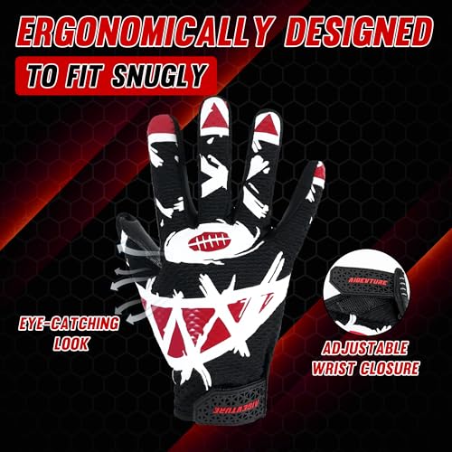 AIGEVTURE Youth Football Gloves Kids Receiver Gloves Sticky Football Gloves for Boys Girls - color: Black, size: Adult XL