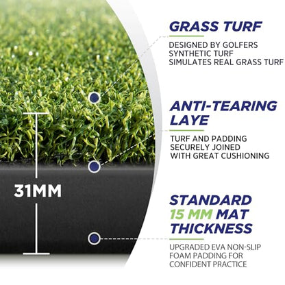 Golfguru Golf Mat, 5x4ft/5x5ft Dense Elite Golf Hitting Mats Practice with 10 Balls, 9 Tees, Heavy Duty Artificial Hitting Training Matt for Backyard Driving Chipping Indoor Outdoor Simulators - style: 5'x4' Pro-31mm Thick