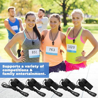 Arrowbash 500 Pcs Plastic Whistles Bulk with Lanyard Loud Crisp Sound Sports Whistle for Birthday Party Goody Bag Fillers Referees Coaches Survival (Solid Color Style,Black)