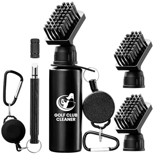 Golf Club Brush Cleaner with Golf Groove Sharpener Tool, 3 Replacement Brush Heads, 2 Retractable Clip，Golf Bag Golf Accessories for Men, Golf Gifts, Golf Ball Cleaner, Golf Cleaning Kit, Golf Stuff