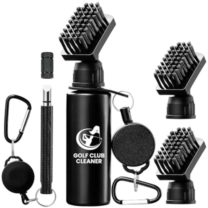 Golf Club Brush Cleaner with Golf Groove Sharpener Tool, 3 Replacement Brush Heads, 2 Retractable Clip，Golf Bag Golf Accessories for Men, Golf Gifts, Golf Ball Cleaner, Golf Cleaning Kit, Golf Stuff