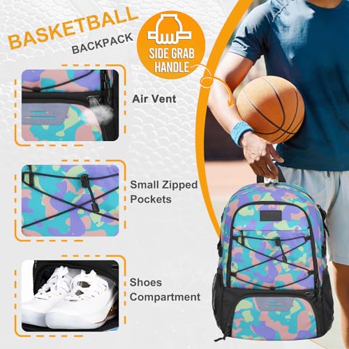 Goloni Soccer Backpack,Basketball Backpack with Ball Compartment & Shoe Compartment,Backpack for Basketball,Soccer - color: Green Camouflage