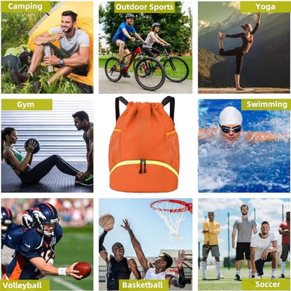Soccer Bags, Waterproof Drawstring Gym Backpack for Baskestball Rugby Volleyball Yoga, Large Capacity Sports Bag - color: Soccer Bag orange