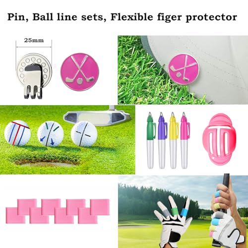 Golf Accessories Kit 20 PCS Pink Golf Gift Set - Golf Towel, Ball Marker, Pins, Golf Club Cleaner, Pink Golf Balls w/Holder, Ball Alignment Kit, Divot Repair, Plastic Tees, All Pink Kit