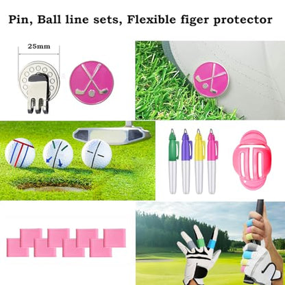 Golf Accessories Kit 20 PCS Pink Golf Gift Set - Golf Towel, Ball Marker, Pins, Golf Club Cleaner, Pink Golf Balls w/Holder, Ball Alignment Kit, Divot Repair, Plastic Tees, All Pink Kit