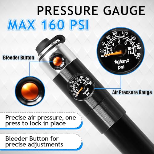 BUCKLOS Mini Bike Tire Pump with Gauge Portable Bicycle Hand Air Pump 160Psi Presta Schrader Valve Air Pressure Gauge for Mountain Bike Road Bikes Balls Handheld Accessories Tool
