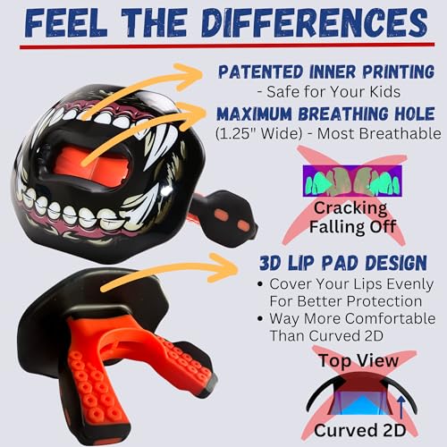 Oral Mart Flag Football Mouth Guard with 3D LipFit Design for Kids - Youth Football Mouthguard (No Boil) Cool Instant Fit Lip Guard Mouthpiece for Braces (Detachable Helmet Strap Included) - color: Fierce Bear