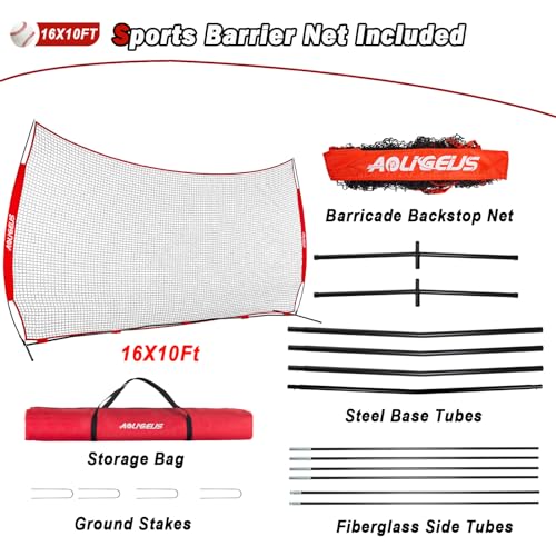 Sports Barrier Net,Sports Net,Barricade Backstop Net,Perfect for Baseball,Softball,Soccer, Basketball,Lacrosse - style: 16X10Ft-Red