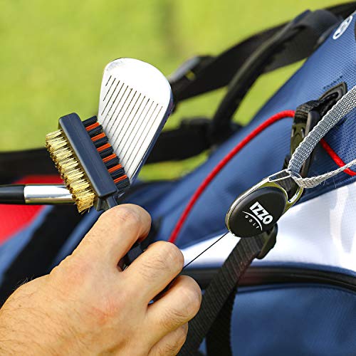 Izzo Golf Double Sided Golf Club Brush - Includes Golf Club Scrub Brush, Golf Club Groove Cleaner & Retractable Zinger for Golf Bag