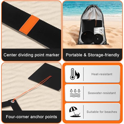 Beach Volleyball Court Boundary Lines - Portable, 2 Inch Official Size (26.3' x 52.6') with 4 Sand Anchors & Storage Bag, Ideal for Outdoor Volleyball, Team Building and Other Group Activities.