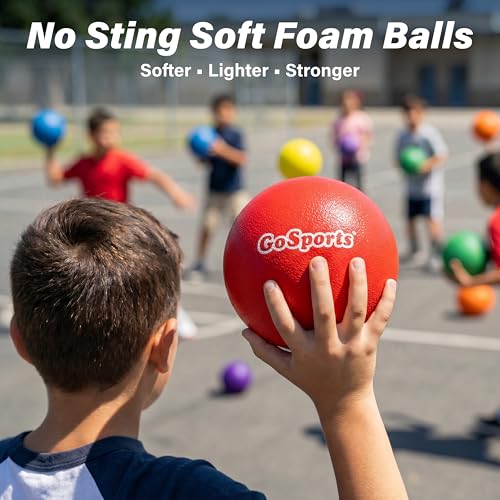 GoSports Soft Skin Foam Playground Dodgeballs - Set of 6 Includes Mesh Carry Bag - color: 6" Multicolor