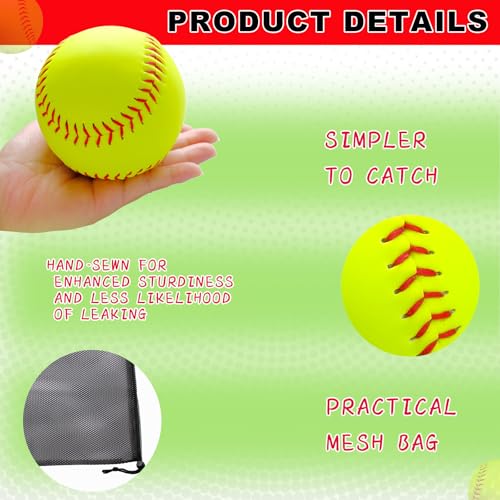 20 Pack Sports Practice Softball with Mesh Bag Unmarked Leather Covered Official Size and Weight Slowpitch Softball Youth Fastpitch Softball Ball Yellow Training Ball for Game and Training