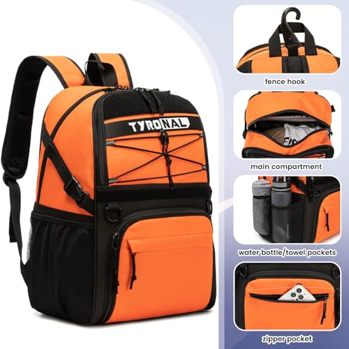 Basketball Bag Backpack with Ball Holder and Shoes Compartment,Best for Basketball, Soccer, Volleyball, Gym. (ORANGE) - color: Orange