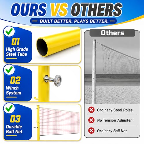 Volleyball Badminton Combo Net Set, Height Adjustable, Portable Outdoor Sports Net with Rolling Fillable Base, Steel Poles for Backyard Lawn Beach Gym