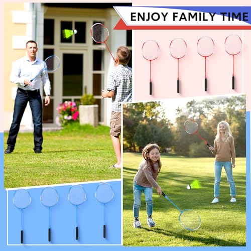 12 Pack Badminton Rackets Set Including Badminton Racquets, Nylon Shuttlecocks and Carry Bag for Outdoor Backyard Games Beginners - color: Blue White, Red White