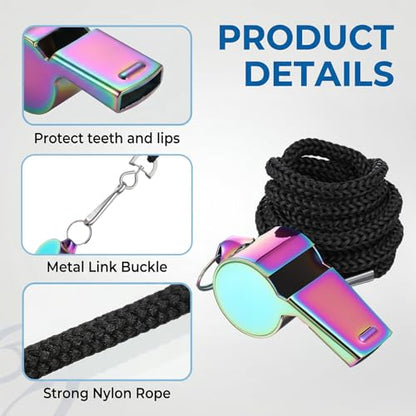 JJUNW 4 Pcs Coaches Whistle with Lanyard, Colorful Teacher Whistle Sports Stainless Steel Whistles, Basketball Whistles Loud Crisp Sound for Teachers, Coaches, Referees, Emergency