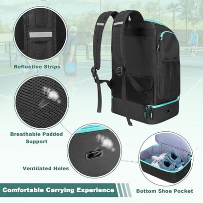 GOBUROS Pickleball Bags for Men Women, Pickleball Backpack for 4 Paddles with Shoe Compartment, Large Capacity Pickle Ball Equipment Bag, Black - color: Black