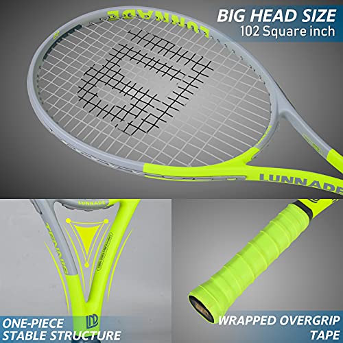 Adults Tennis Racket 2 Pack, Durable 27 Inch Coupled Tennis Racquet Light-Weight, Pre-Strung and Regrip, Suitable for Beginners to Intermediate Players - color: Yellow+Gray