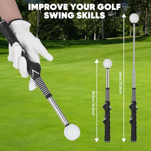 Retractable Golf Swing Trainer, Training Aid with Grip Trainer, Click Feedback for Tempo & Swing Mechanics, Weighted Indoor Practice Stick for Home Office, Gift for Men&Lady Beginners