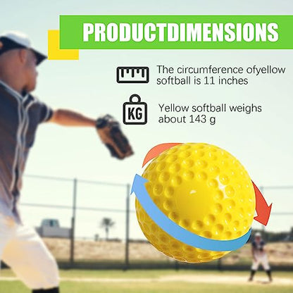 Dimpled Softballs 11 Inch Pitching Machine Softballs for Hitting and Fielding Practice12PACK （one Dozen） - color: yellow