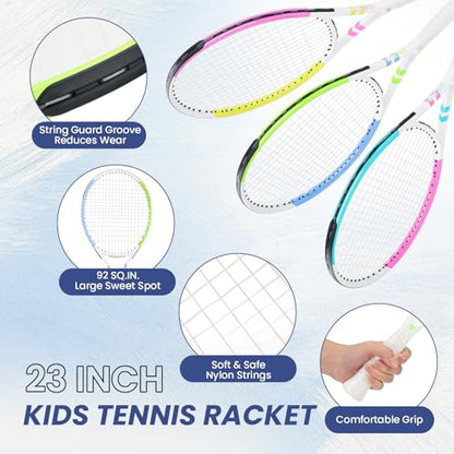 Kids Tennis Racket 23 Inch, Lightweight Aluminum Tennis Racquet for Junior Boys & Girls Beginner with Tennis Bag - color: Blue+Green