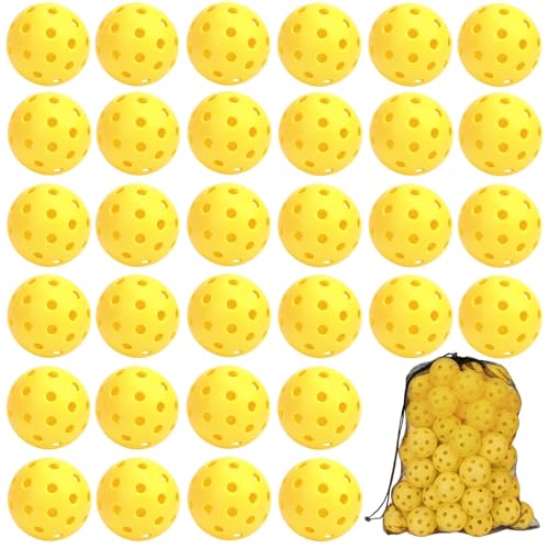 SAYAYA 24/50 Pack Outdoor Pickleball Balls Premium High Visibility Pickleballs Stable Flight & Consistent Bounce 40 Holes Pickle Balls with Mesh Bag for Beginners, Tournaments, Family & Outdoor Play - color: Yellow, size: 50 Pack