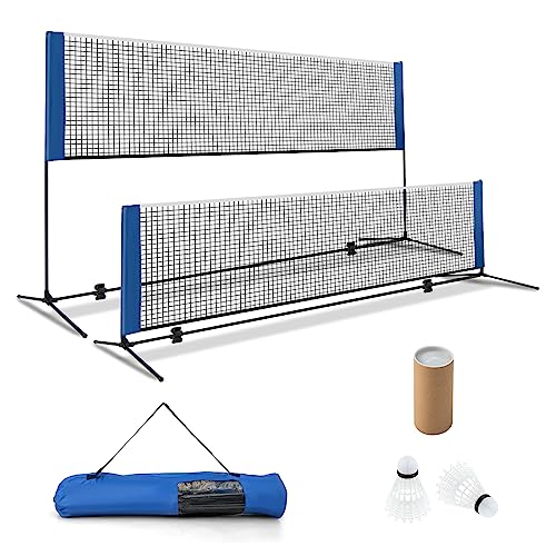 GYMAX Badminton Net, Height Adjustable Tennis Net Set w/Poles, 2 Birdies & Carry Bag, Easy Setup Pickleball Net Sports Net, Portable Volleyball Net for Indoor & Outdoor Game Beach, Backyard