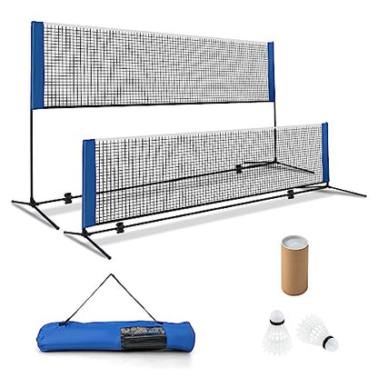 GYMAX Badminton Net, Height Adjustable Tennis Net Set w/Poles, 2 Birdies & Carry Bag, Easy Setup Pickleball Net Sports Net, Portable Volleyball Net for Indoor & Outdoor Game Beach, Backyard