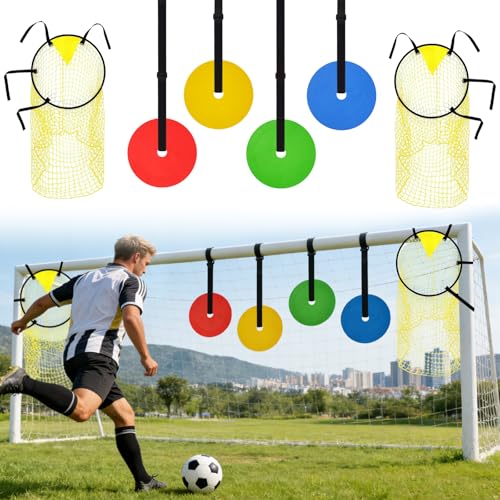 6 Pcs Football Target Net Set Soccer Goal Targets with Adjustable Straps, Corner Soccer Train Goal for Shooting Accuracy Training Top Bins Soccer Target Goal for Lacrosse, Hockey, Football