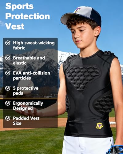 Youth Football Padded Shirt Chest Rib Protector Boys Heart Guard Sternum Protection Kids Rugby Undershirt - size: Medium