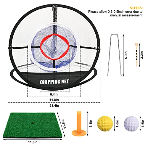 Pop Up Golf Chipping Net & Mat, Target Practice Set - 8 Balls, 4 Tees, Collapsible for Indoor/Outdoor Swing Training