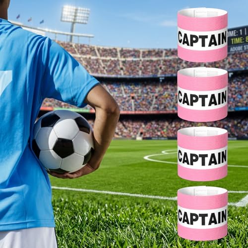 WIJAAA 4Pcs Captain Arm Bands for Soccer, 31×8 cm/12.2×3.2 in Pink Adjustable Soccer Captain Armband, Football Basketball Volleyball Team Leader Bands for Training Youth Adult