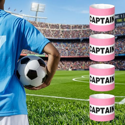 WIJAAA 4Pcs Captain Arm Bands for Soccer, 31×8 cm/12.2×3.2 in Pink Adjustable Soccer Captain Armband, Football Basketball Volleyball Team Leader Bands for Training Youth Adult