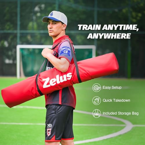 ZELUS Football Throwing Net, Quarterback Training Equipment with 5 Target Pockets, Football Practice Throwing Passing Accuracy Trainer with Carry Bag Ground Stakes for Kids Adults