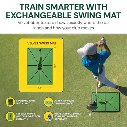 Golf Practice Net with Dual Mats, 3 Tees & 5 Balls – Golf Training Net for Indoor/Outdoor Swing Practice, Backyard Driving & Chipping Set, Portable Training Aid, Great Gift for Men