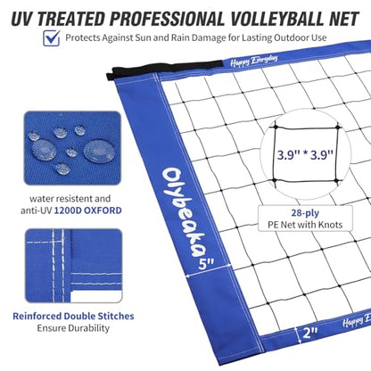32ft Outdoor Portable Volleyball Net Set for Backyard Beach with Adjustable Heavy Duty Poles, 28-ply Durable Net, PU Volleyball & Pump, Carry Bag (Blue, 32ft)