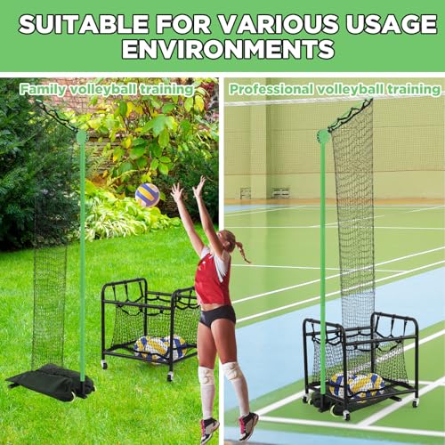 Soulchen Volleyball Setter Training Equipment Volleyball Practice Net with Portable Cart with Wheels 2 Target Hoop Size 5 Angle and Adjustable Height Ball Collection Bag for Indoors and Outdoors