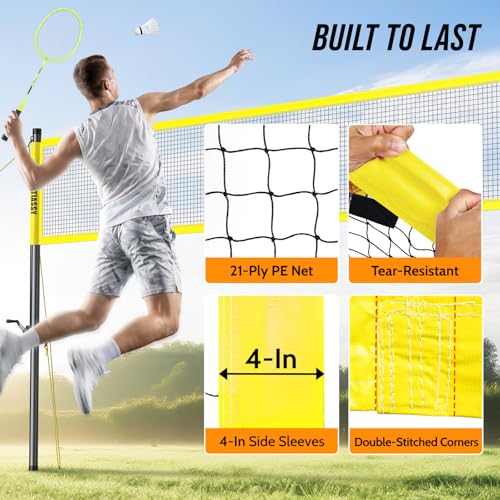 Outdoor Volleyball Net System for Backyard, Adjustable Height (5.1–8FT) & Width (20–32FT), Anti-Sag Tension System, 2-in-1 Badminton Combo Set with Carry Bag, Rackets & Shuttlecocks