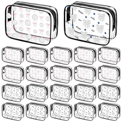 24 Pcs Volleyball Clear Makeup Bag for Team Gift Party Favor Volleyball Goodie Bags with Zipper for Woman Team Gifts Sport Birthday Decorations Supplies - style: Volleyball