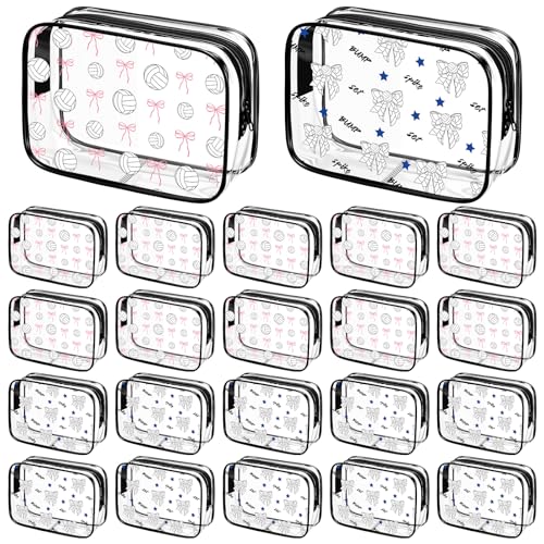 24 Pcs Volleyball Clear Makeup Bag for Team Gift Party Favor Volleyball Goodie Bags with Zipper for Woman Team Gifts Sport Birthday Decorations Supplies - style: Volleyball