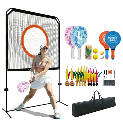 Indoor Paddle Game with Net – All in One Outdoor & Indoor Set with Removable Target and Ball Catch Net– Combines Pickleball, Badminton Tennis for Family or Solo Fun