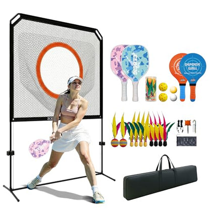 Indoor Paddle Game with Net – All in One Outdoor & Indoor Set with Removable Target and Ball Catch Net– Combines Pickleball, Badminton Tennis for Family or Solo Fun