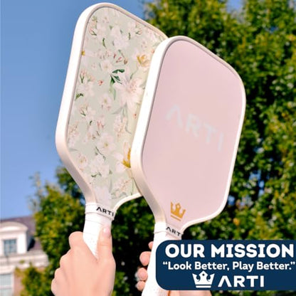 ARTI Pickleball Paddles Set of 2-USAPA Approved Fiberglass Surface Pickleball Set,2 Pickleball Rackets, 4 Balls and 1 Portable Carry Bag - color: Flower Pink And Green