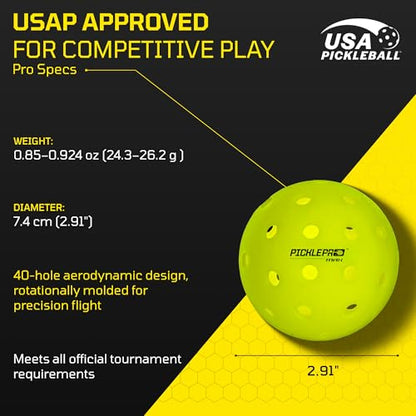 Rotationally Molded Pickleball Balls for Competitive Players – Premium LDPE 40-Hole Soft Feel Design – USAPA Approved, Tournament-Grade, Precise Control & Superior Durability - color: 12 Pack